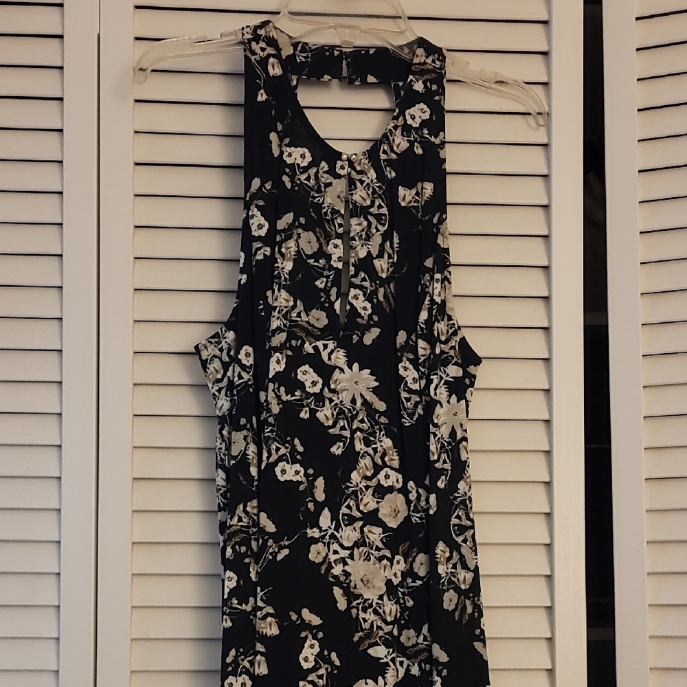 Floral Sleeveless Black and White Dress